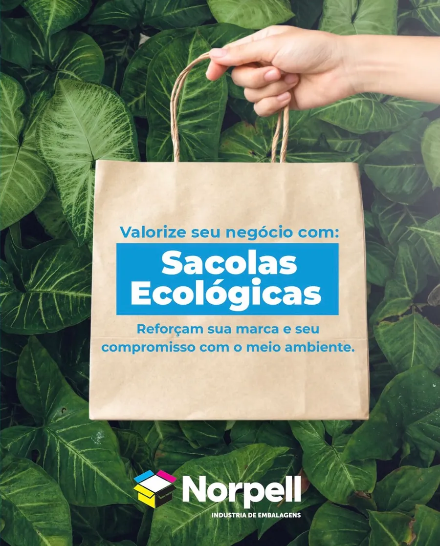 Peça de social media da Norpell Indústria de Embalagens sobre sacolas ecológicas.