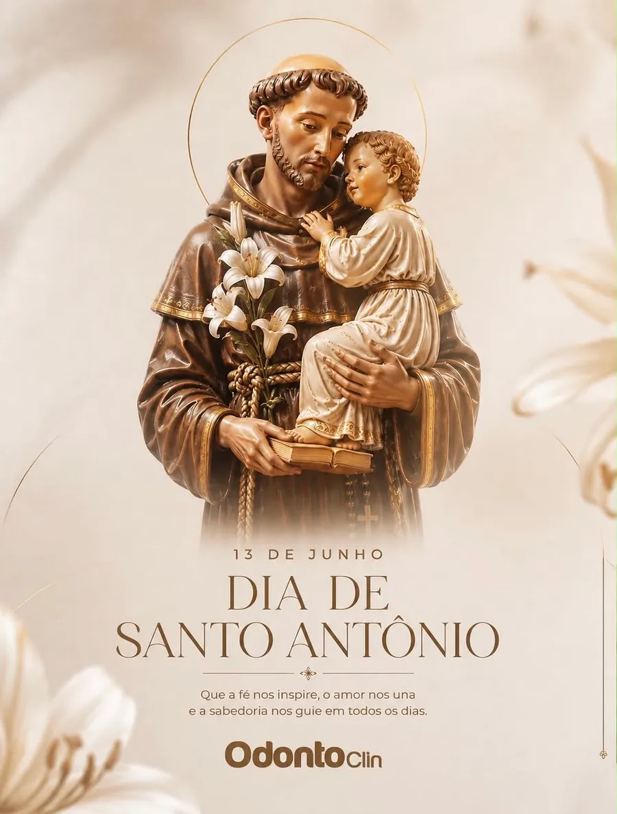 Peça de social media da OdontoClin para o Dia de Santo Antônio.